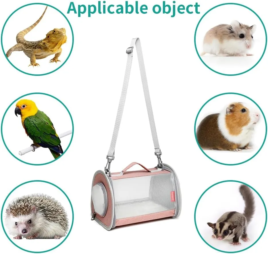 Guinea Pig Carrier Travel Small Animal Carrier Bag Lizard Bird Rabbit Carrier Cage Squirrel Breathable Bag Portable Travel Hamster Small Pet Hangbag (Small, Pink)