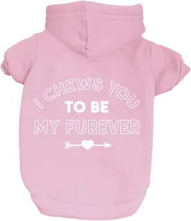 I Chews You to Be My Furever Valentine's Day Dog Hoodie Fleece Lined Pullover Sweatshirt with Leash Hole (Baby Pink, Medium 1219)