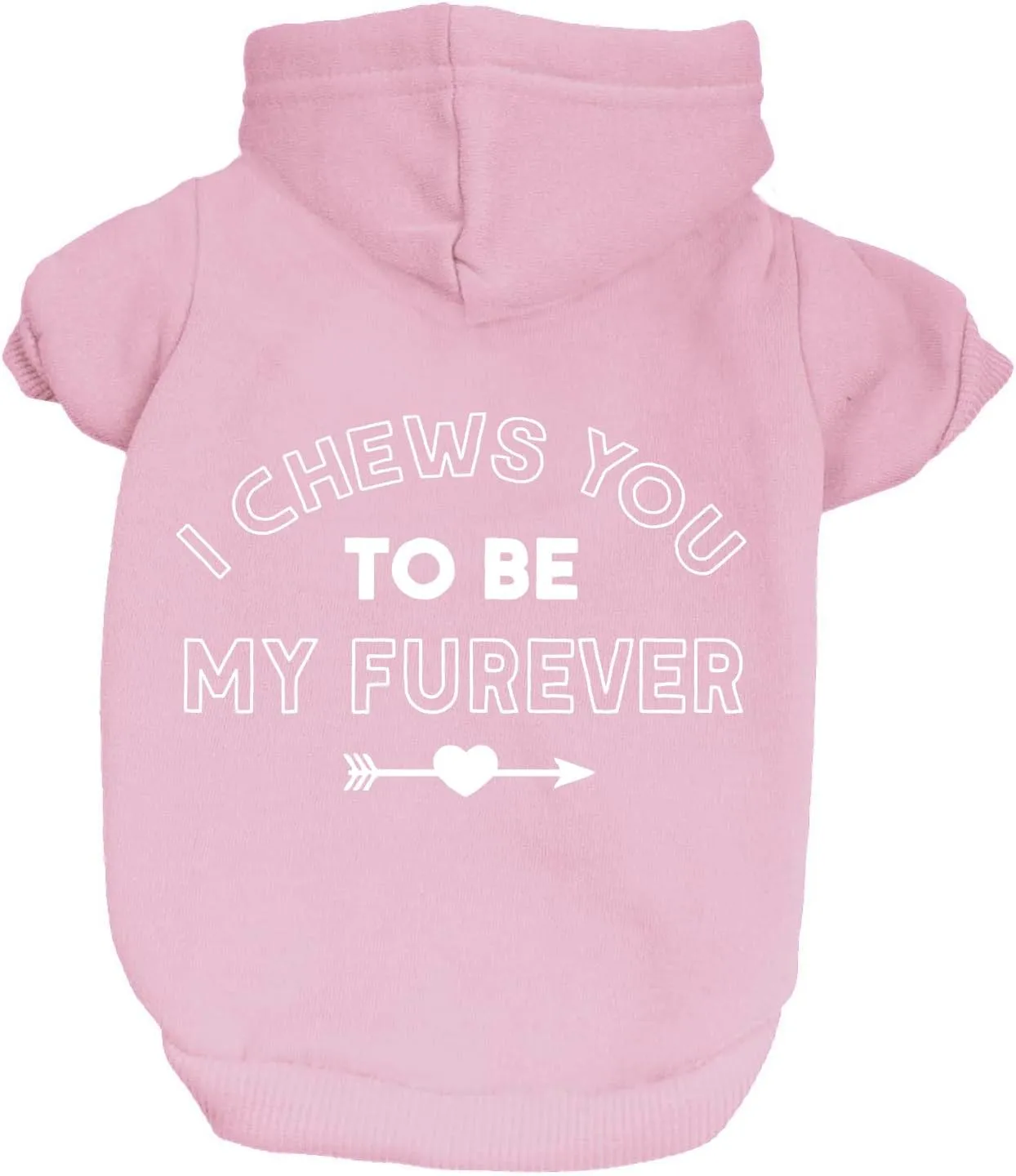 I Chews You to Be My Furever Valentine's Day Dog Hoodie Fleece Lined Pullover Sweatshirt with Leash Hole (Baby Pink, Medium 1219)