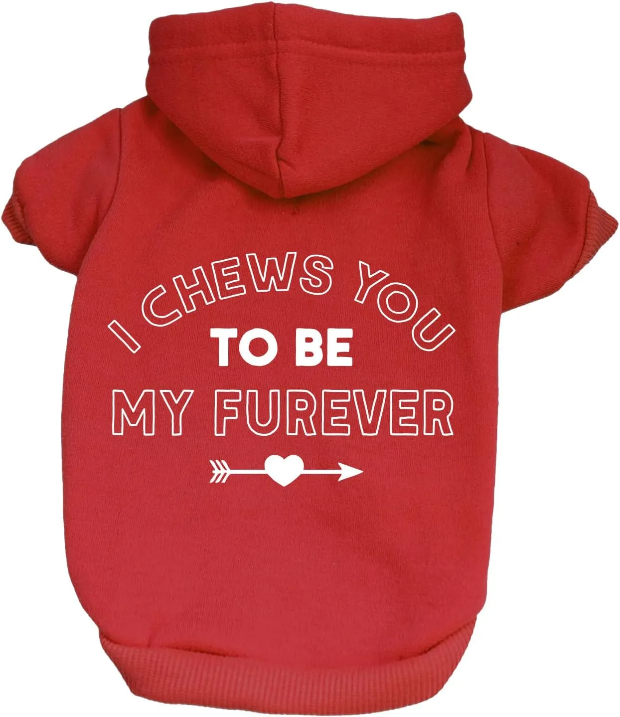 I Chews You to Be My Furever Valentine's Day Dog Hoodie Fleece Lined Pullover Sweatshirt with Leash Hole (Red, Medium 1219)