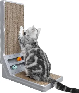 Joytale L Shaped Cat Scratcher, Interactive Scratching Board with 2 Ball Toys, 23.6 Inch Vertical Cardboard Scratchers, Protecting Furniture Scratch Pad for Indoor Cats, Large