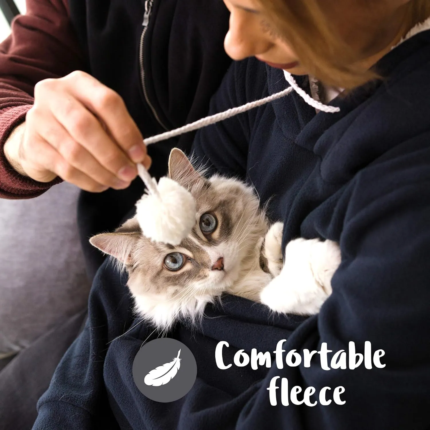KangaKitty Cat Pouch Hoodie with Ears | Wearable Small Dog & Cat Carrier | Women's Pullover Sweatshirt (Large) Blue