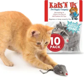 Kats'N Us Real Rabbit Fur Mouse Cat Toy - 10 Pak Rattle Sound