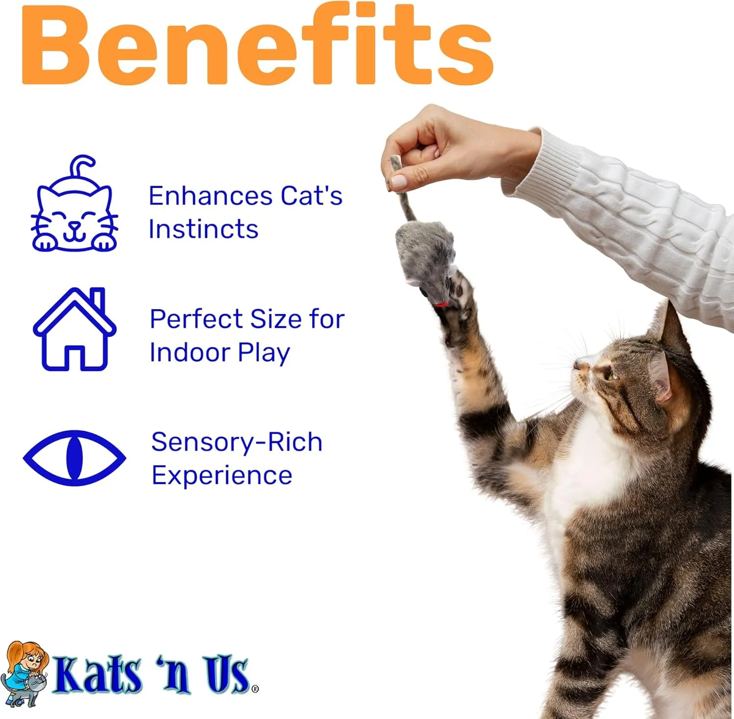 Kats'N Us Real Rabbit Fur Mouse Cat Toy - 10 Pak Rattle Sound