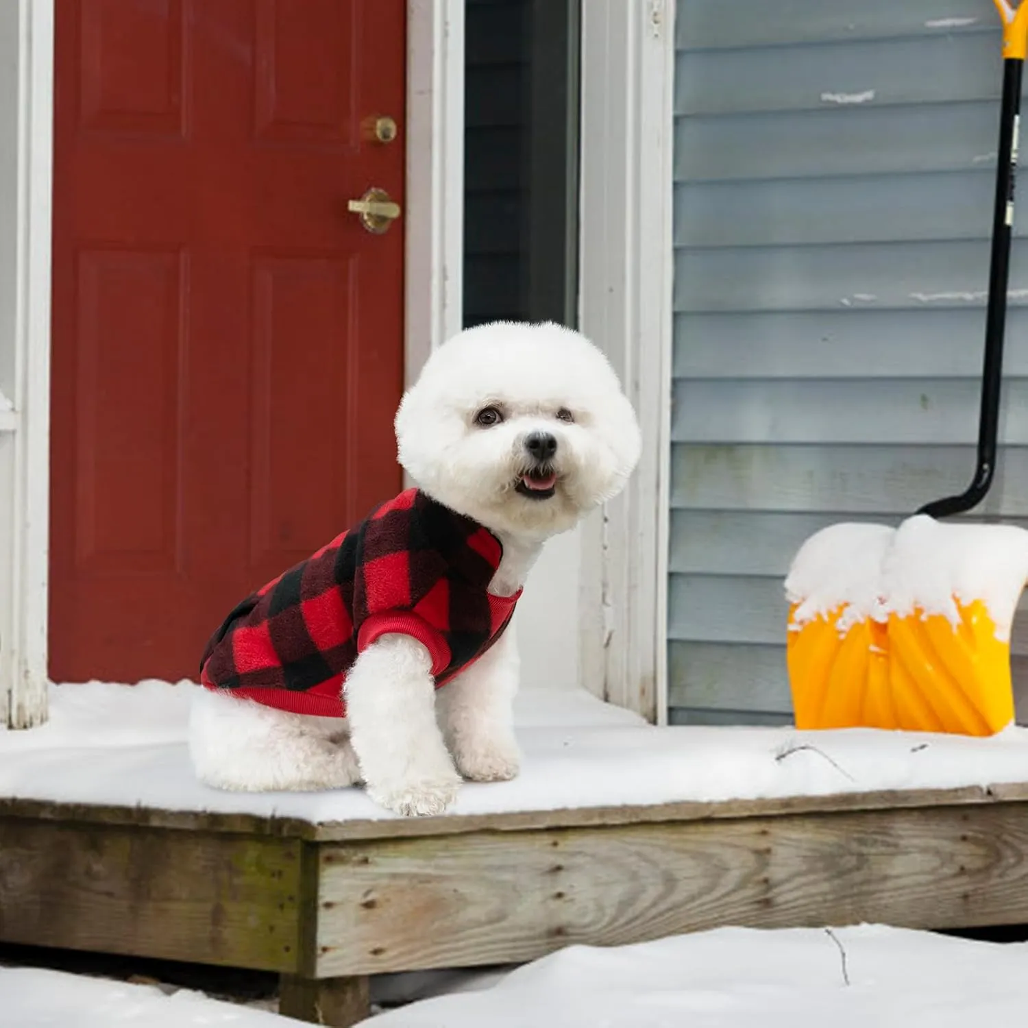 KOOLTAIL Small Dog Winter Jacket, Pet Vest Sweater with Pocket and Leash Hole, Windproof Cold Weather Dog Coats for Boys and Girls, Christmas Red Plaid
