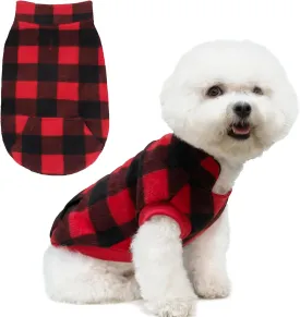 KOOLTAIL Small Dog Winter Jacket, Pet Vest Sweater with Pocket and Leash Hole, Windproof Cold Weather Dog Coats for Boys and Girls, Christmas Red Plaid