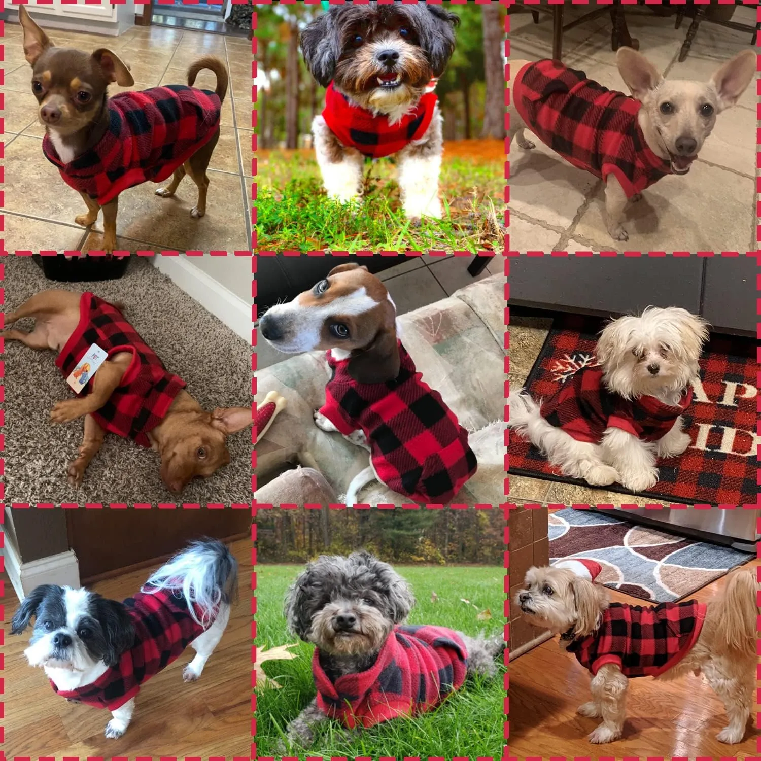 KOOLTAIL Small Dog Winter Jacket, Pet Vest Sweater with Pocket and Leash Hole, Windproof Cold Weather Dog Coats for Boys and Girls, Christmas Red Plaid