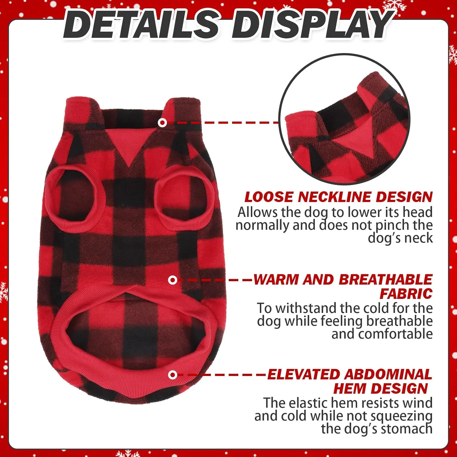 KOOLTAIL Small Dog Winter Jacket, Pet Vest Sweater with Pocket and Leash Hole, Windproof Cold Weather Dog Coats for Boys and Girls, Christmas Red Plaid