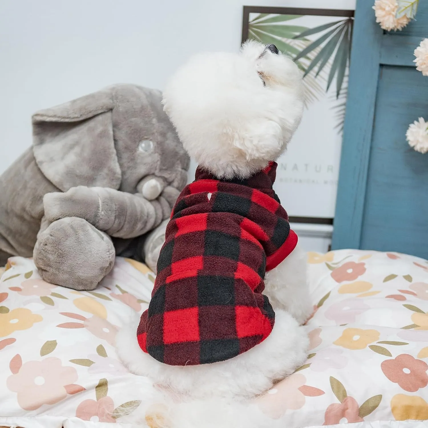 KOOLTAIL Small Dog Winter Jacket, Pet Vest Sweater with Pocket and Leash Hole, Windproof Cold Weather Dog Coats for Boys and Girls, Christmas Red Plaid