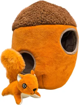 Laifug Hidden Squirrel Nut House Plush Dog Toy, 3 in 1 Squirrel, Interactive Squeak Dog Toy Playing Hide and Seek, Suitable for Dogs of All Stages (Brown, L)