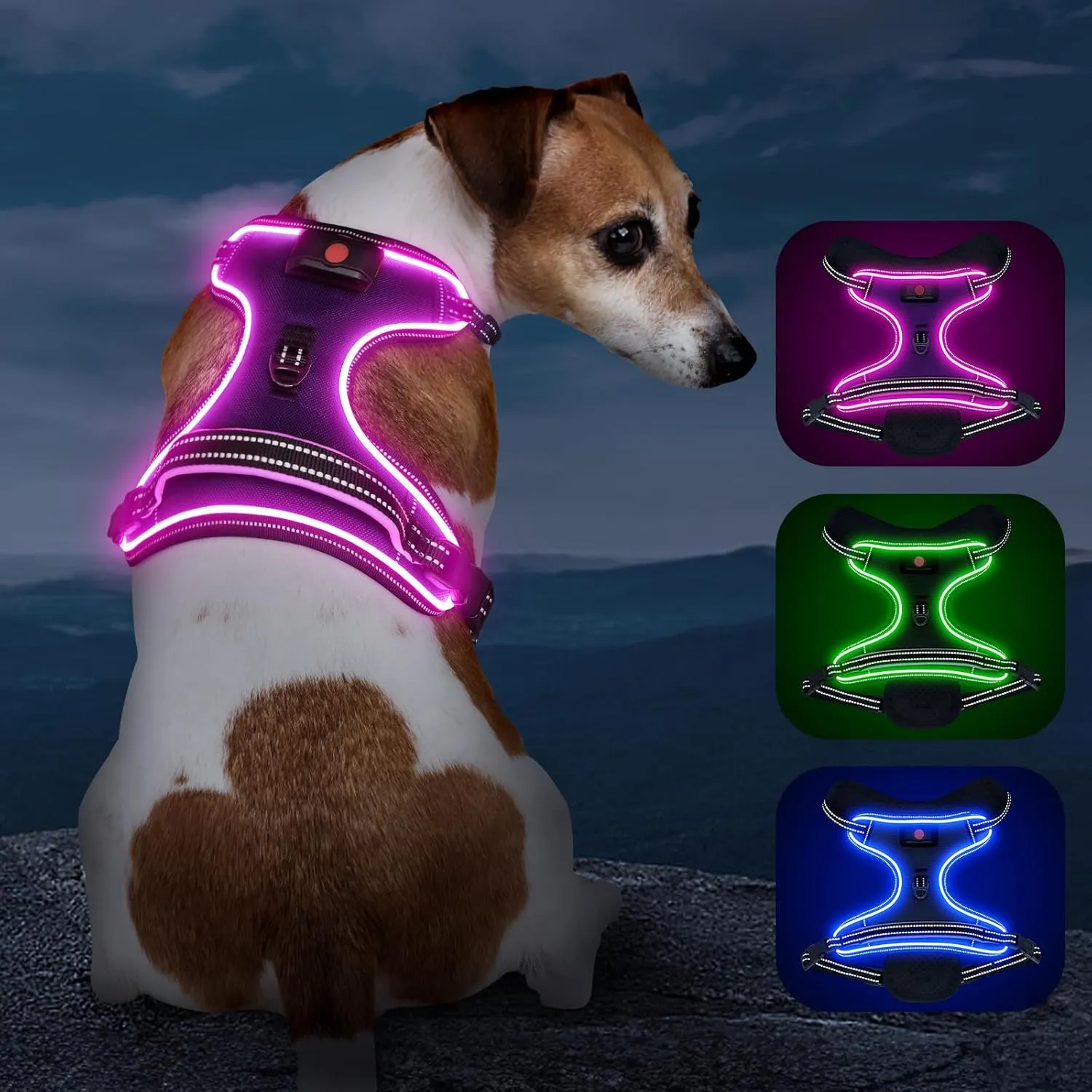 Light Up Dog Harness, No Pull LED Dog Harness with Handle, Rechargeable Lighted Safety Vest for Small Medium Large Dogs, Adjustable Soft Dog Lights for Night Walking
