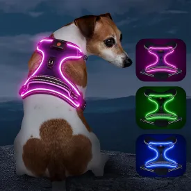 Light Up Dog Harness, No Pull LED Dog Harness with Handle, Rechargeable Lighted Safety Vest for Small Medium Large Dogs, Adjustable Soft Dog Lights for Night Walking