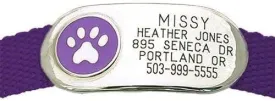 LuckyPet Paw Jewelry Collar Tag for Dogs and Cats, Custom Engraved, Durable, Quiet and Chew Proof, Attaches Flat to Any Collar, Large-Purple-Paw