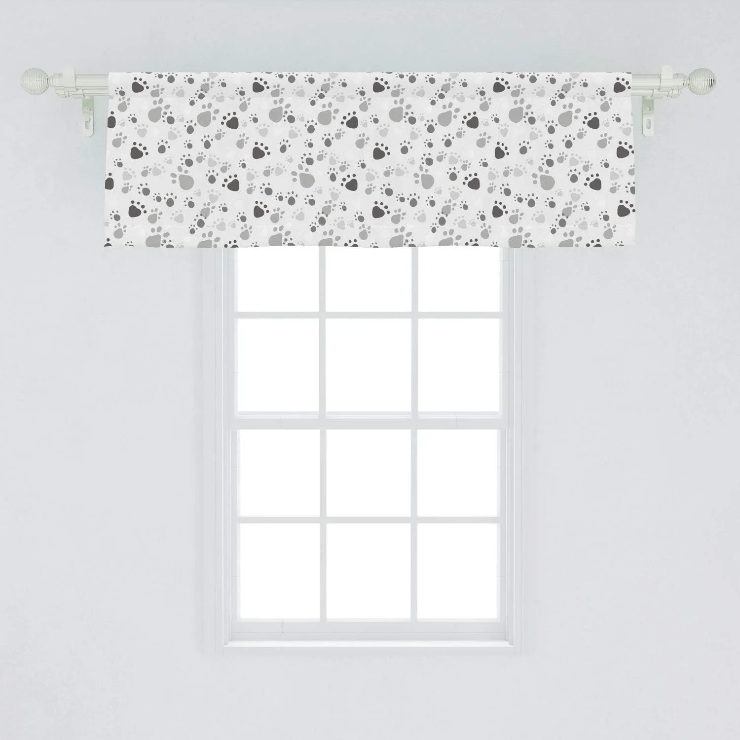 Lunarable Grey Window Valance, Pattern with Random Footprints Paw Traces Pet Legs Friendly Cats and Dogs, Curtain Valance for Kitchen Bedroom Decor with Rod Pocket, 54" X 18", Pale Grey