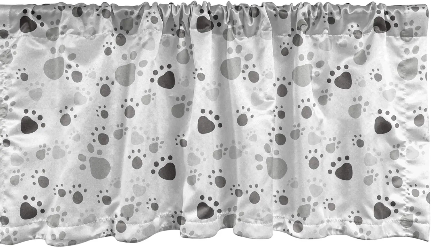 Lunarable Grey Window Valance, Pattern with Random Footprints Paw Traces Pet Legs Friendly Cats and Dogs, Curtain Valance for Kitchen Bedroom Decor with Rod Pocket, 54" X 18", Pale Grey