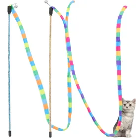 LUOZZY 2Pcs Cat Teasing Wand Indoor Interactive Cat String Stick Colorful Cat Teaser Wand String Toy Cat Fishing Pole Toy for Kitten Cat, Random Color
