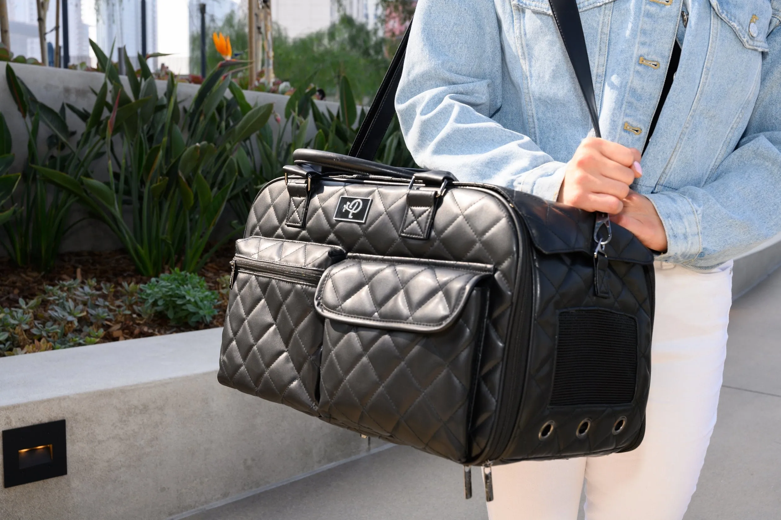 Luxury Black Quilted Dog Carrier