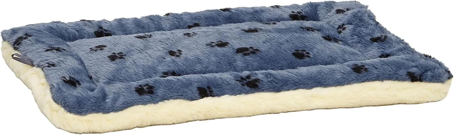 MidWest Homes for Pets Reversible Paw Print Pet Bed in Blue/White, Dog Bed Measures 35L x 21.5W x 3.5H for Intermediate Size Dogs, Machine Wash