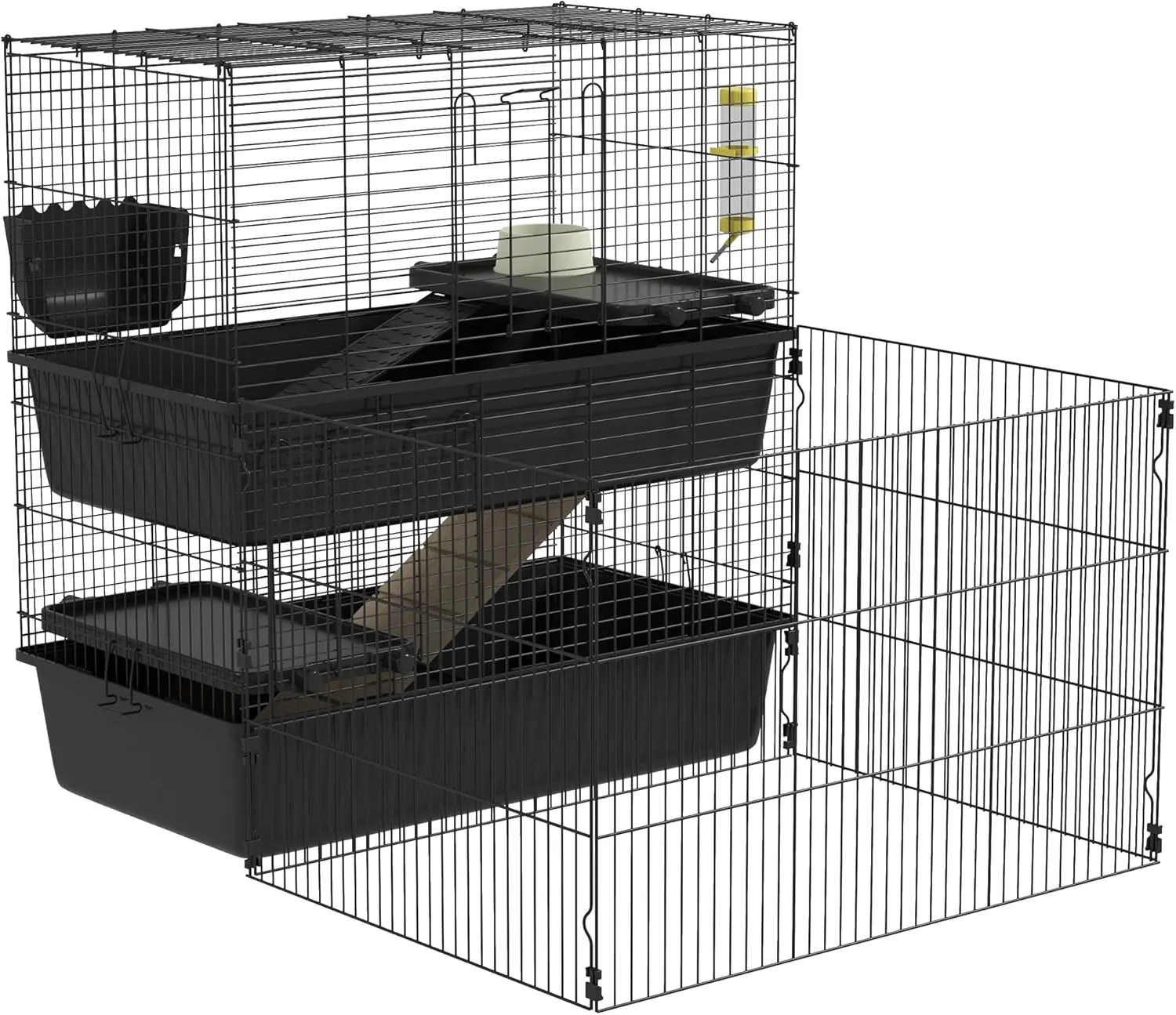 Multi-Level Steel Small Animal Cage with Playpen for Guinea Pigs, Hedgehogs & Bunnies - Indoor Pet Habitat with Accessories
