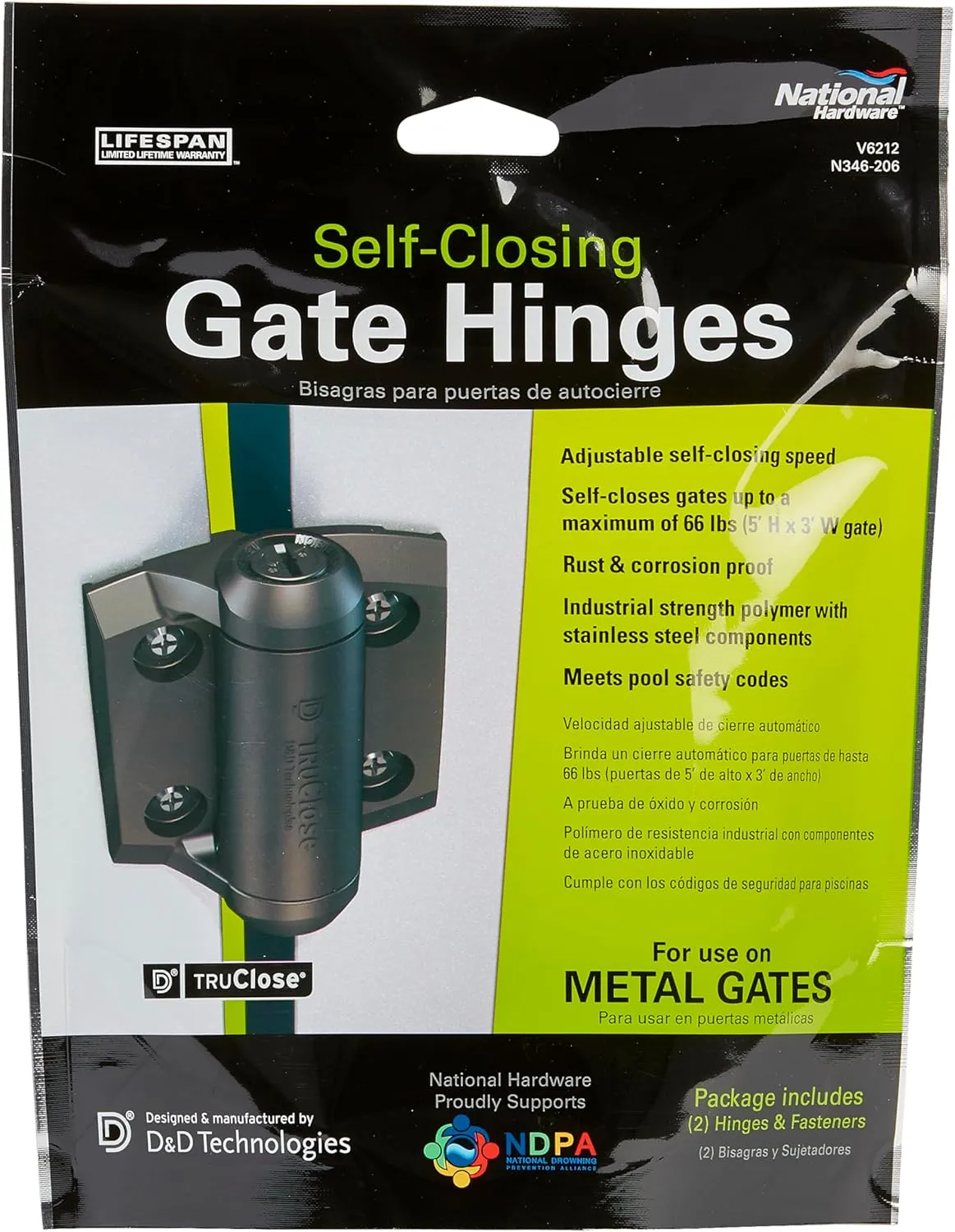 National Hardware N346-206 Truclose Narrow Spring Hinges Black Polymer 2 Pack, 3-13/16"x2-1/2"