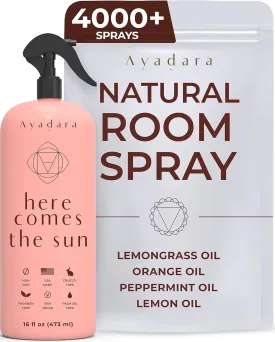 Natural Room Spray, Aromatherapy Spray for Room, Fragrance Room Spray and Home/Linen Deodorizer Mist, All Natural Room Spray Air Freshener with Lemongrass and Peppermint Oil, 4000 Spritzes