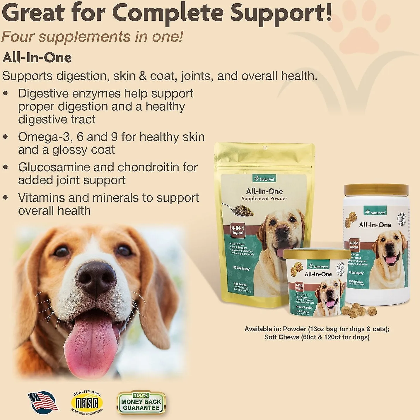 NaturVet All-In-One Support Soft Chews Dog Supplement