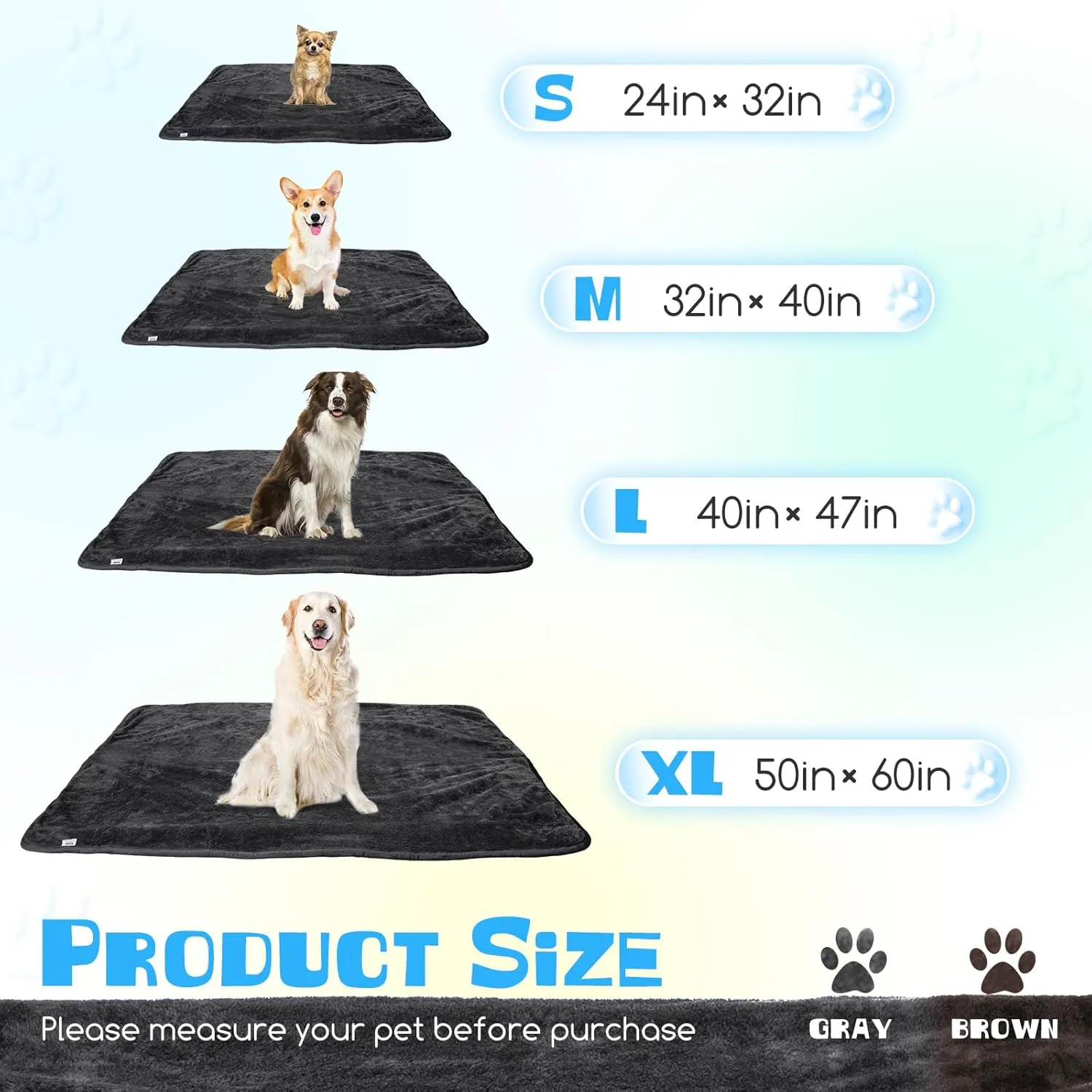 Nobleza Waterproof & Washable Dog Blanket, Super Soft Reversible Sherpa Fleece - 40" 47" Grey