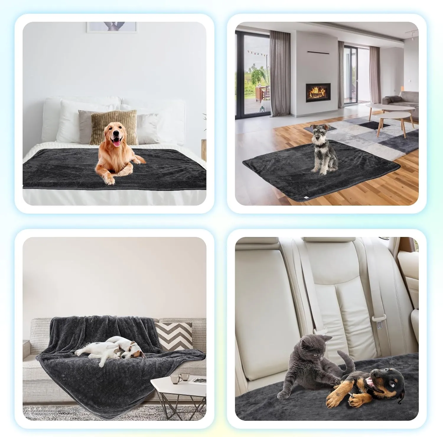Nobleza Waterproof & Washable Dog Blanket, Super Soft Reversible Sherpa Fleece - 40" 47" Grey