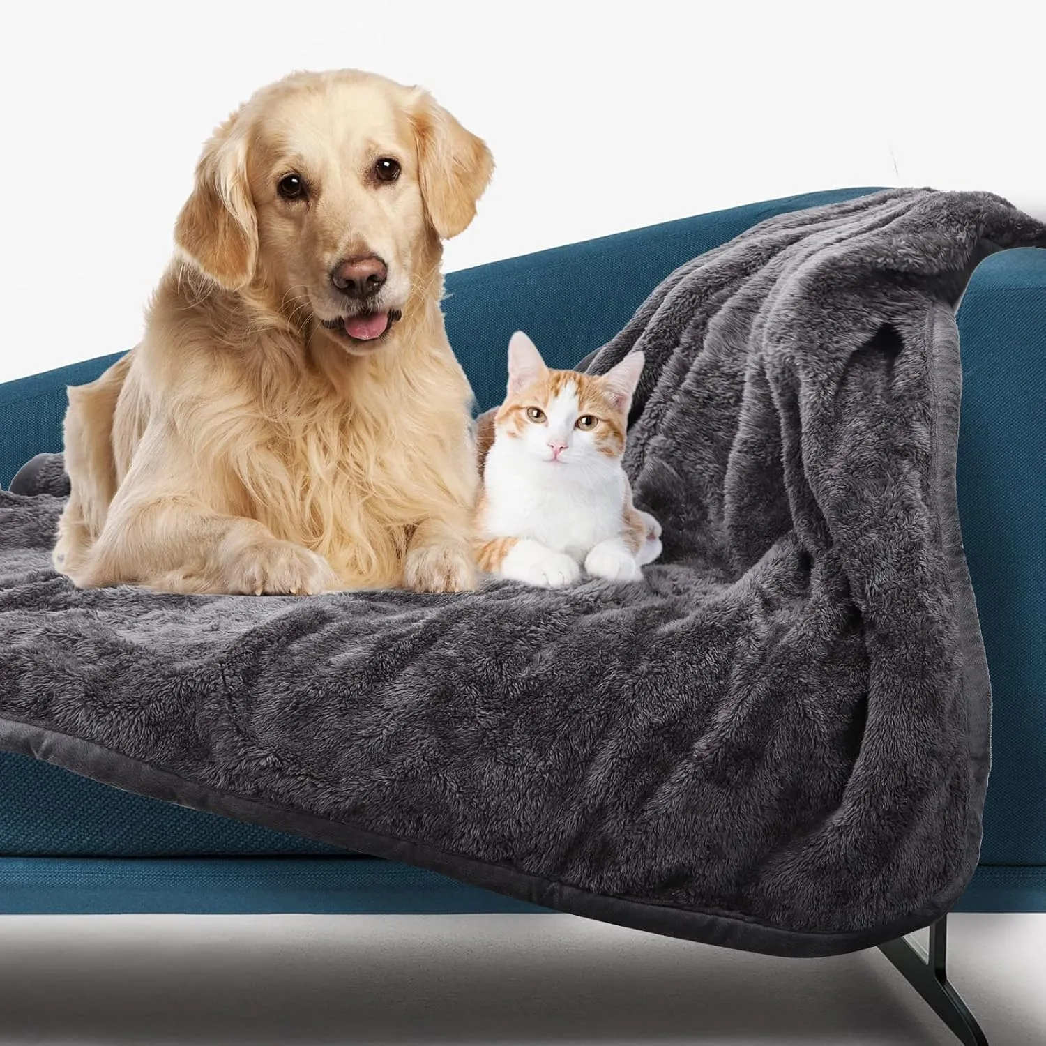 Nobleza Waterproof & Washable Dog Blanket, Super Soft Reversible Sherpa Fleece - 40" 47" Grey