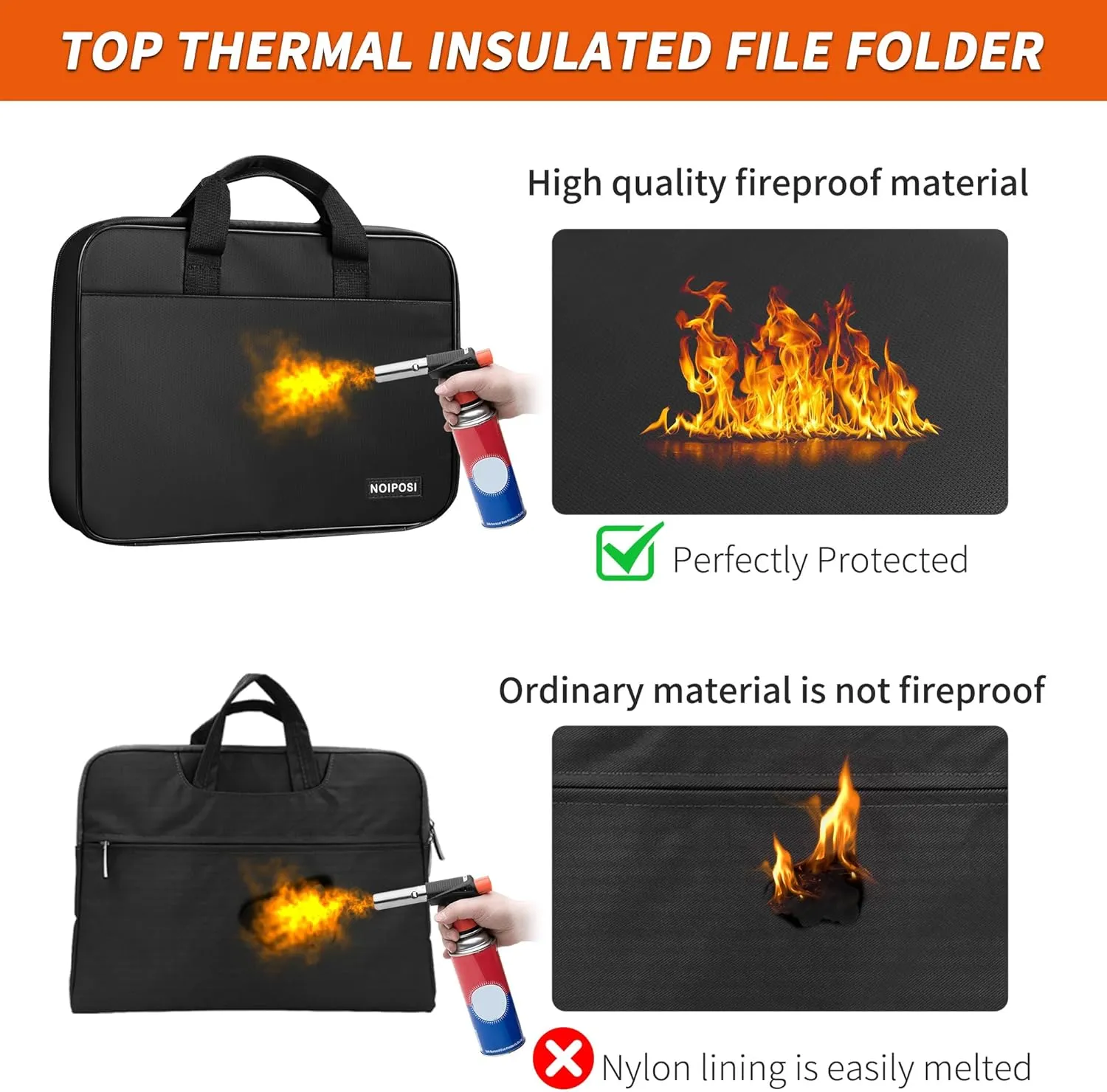 Noiposi Fireproof Document Bag with Lock, Waterproof and Fireproof Bag with 13 Pocket Accordion File Organizer, Safe Storage Case Holder for Important Documents, Files, Money and Passport