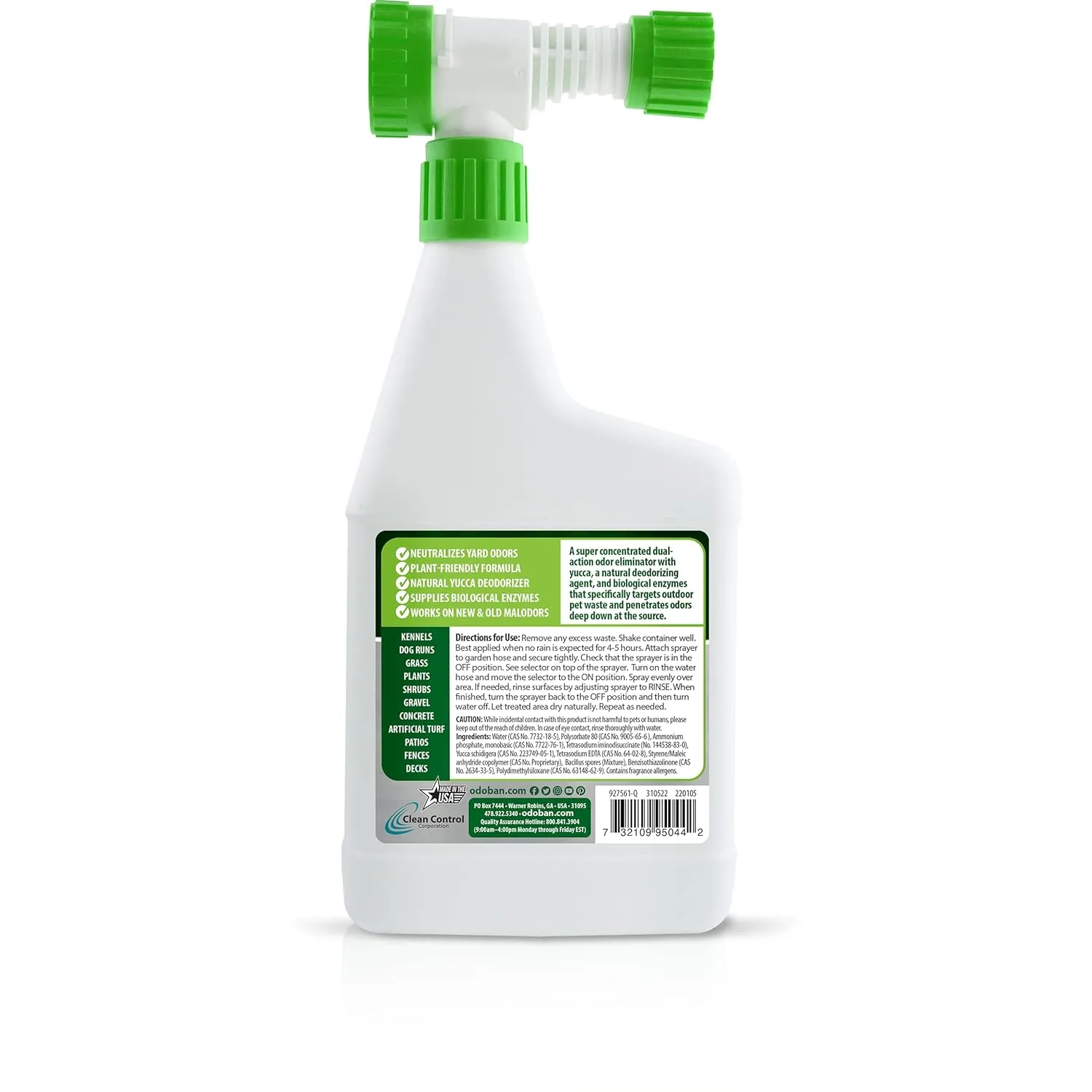 OdoBan Outdoor and Yard Odor Eliminator, Plant-Friendly Formula, 32 Fluid Ounce Bottle with Hose End Sprayer, 2-Pack, Clean Fresh Scent