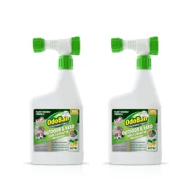 OdoBan Outdoor and Yard Odor Eliminator, Plant-Friendly Formula, 32 Fluid Ounce Bottle with Hose End Sprayer, 2-Pack, Clean Fresh Scent