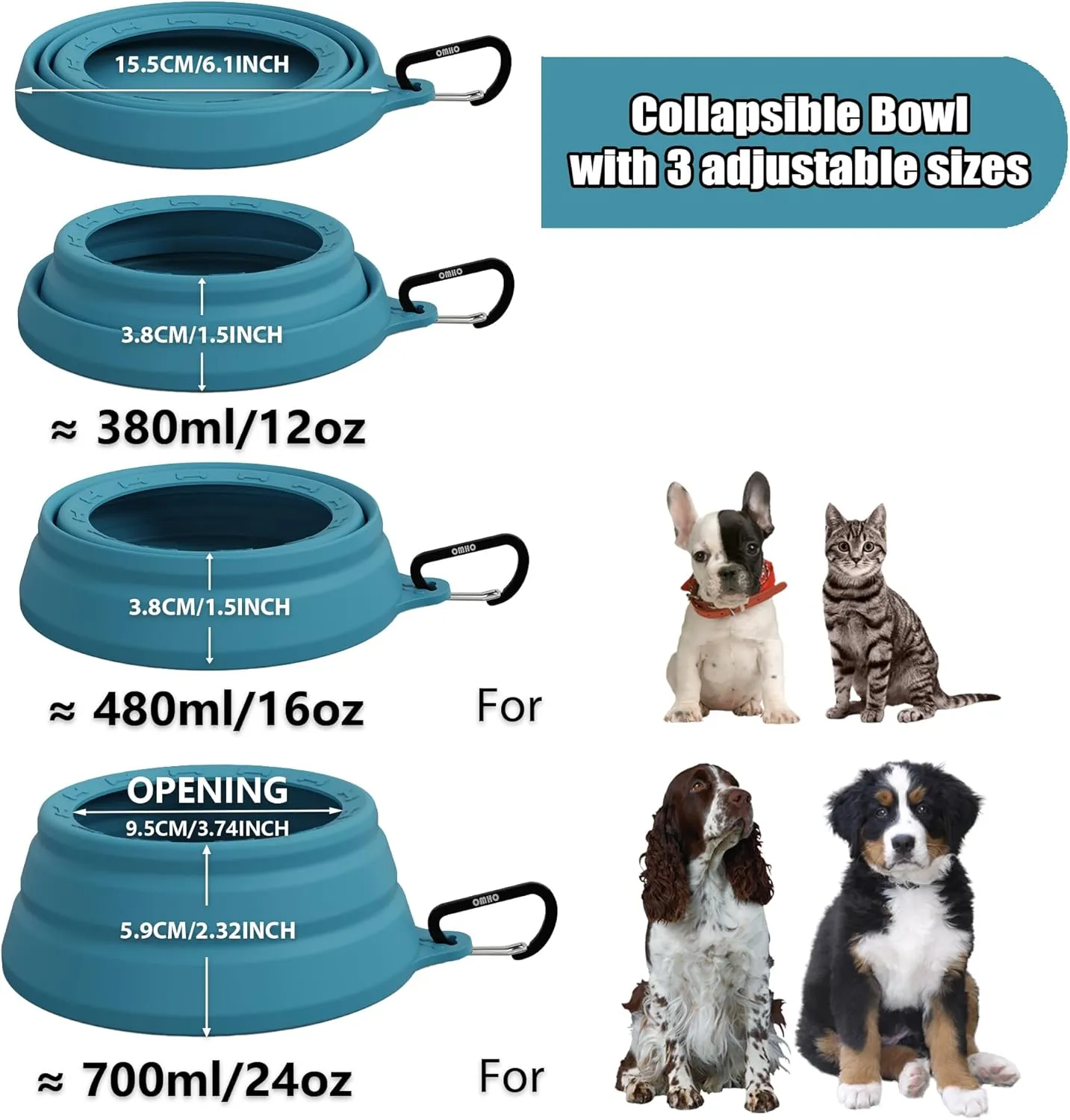 OHMO Spill Proof Collapsible Dog Water Bowl 24oz for Cars, No Splash Portable Bowls for Dog Travel, Pet Essentials for Road Trips, Cat Travel Accessories