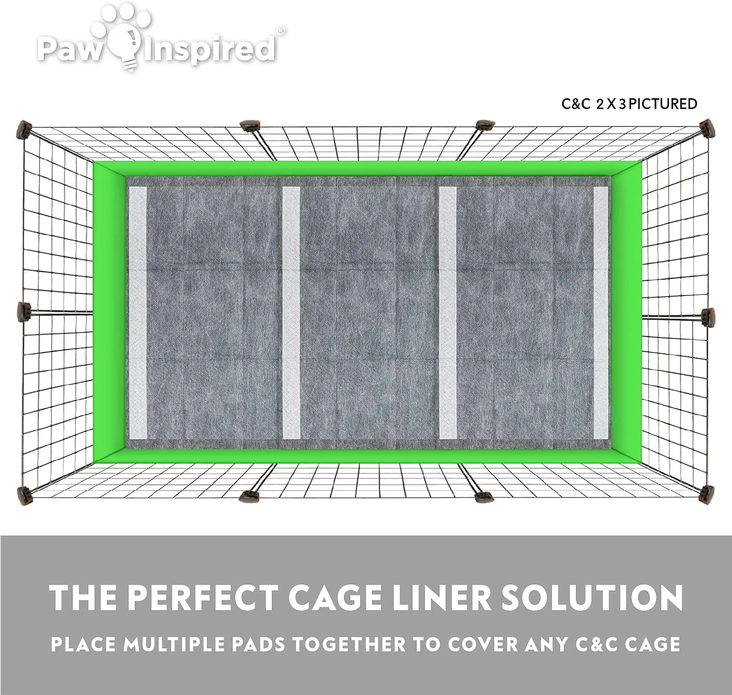 Paw Inspired Disposable Guinea Pig Cage Liners | Bamboo Charcoal Odor Controlling | Super Absorbent Liners Pee Pads for Ferrets, Rabbits, Hamsters, and Small Animals (28" x 17" (C&C 2 x 1), 24 Count)
