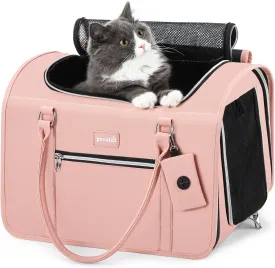 Pecute Stylish Cat Carrier Up to 13lbs, Soft Sided Small Dog Travel Carriers, Collapsible Pet Carrier for Small Cats and Dogs with Locking Safety Zippers, Puppy Carrier Airline Approved -Pink
