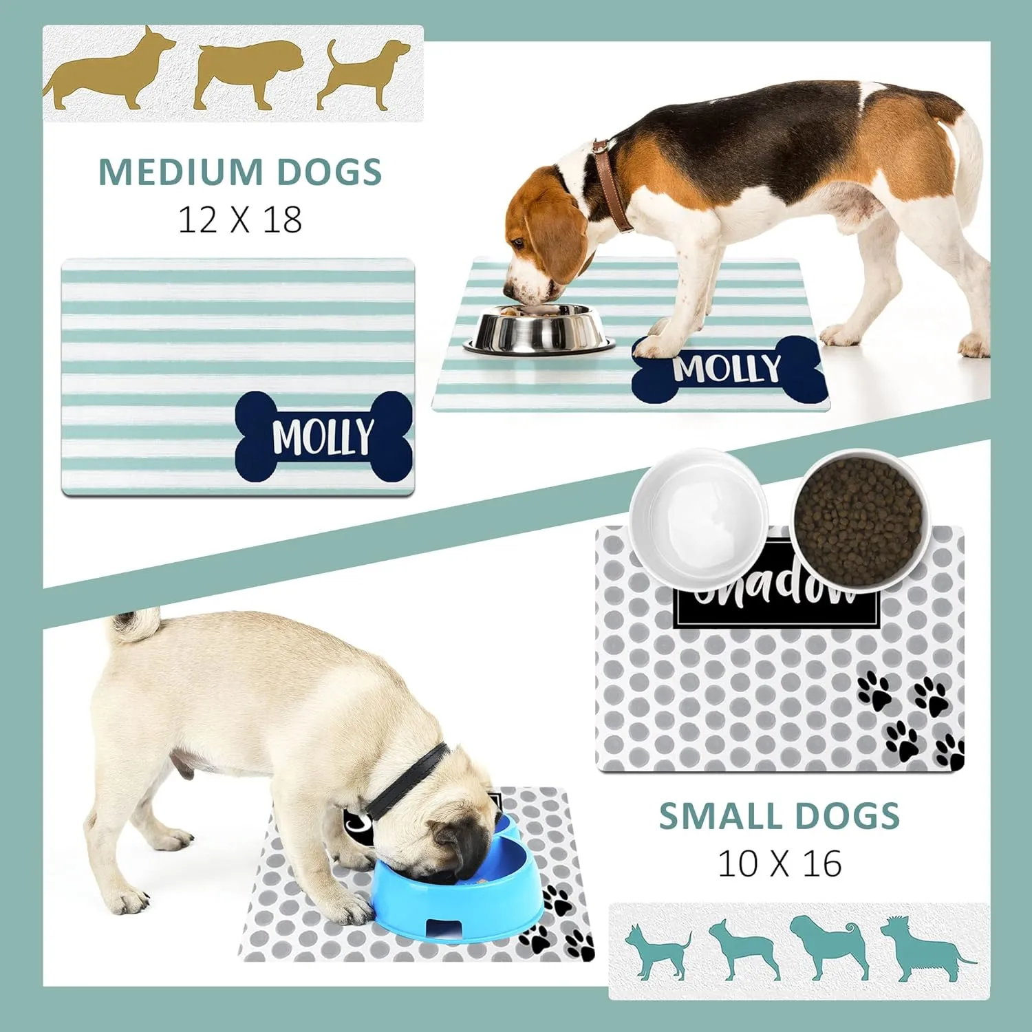 Personalized Pet Mat - Waterproof & Non-Slip Pet Food Mat with Edges - Cats & Dogs Feeding Mats - Petfood, Water & Dish Bowls Pad - Gifts for Dog & Cat Owner (10x16, Grey Polka Dot)