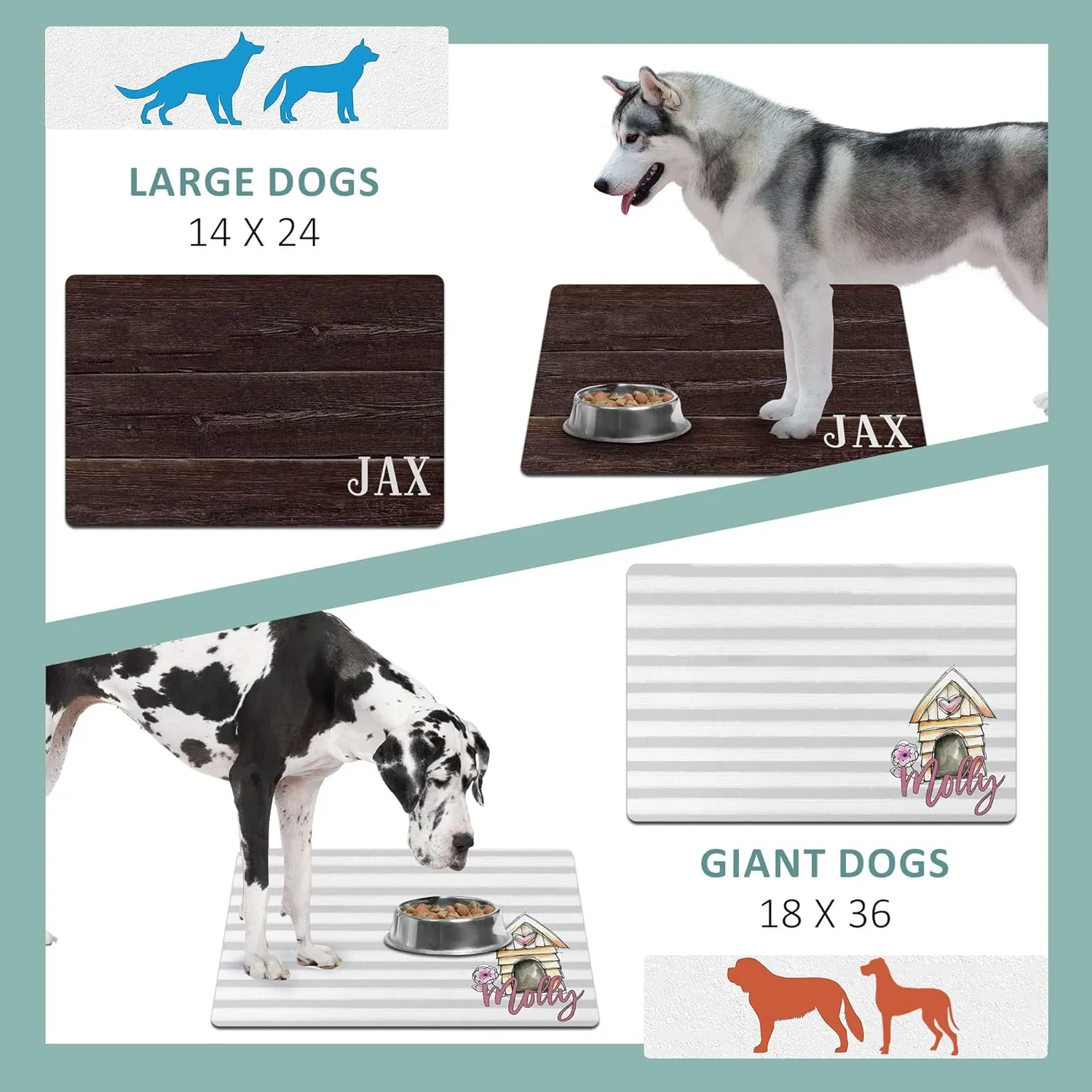 Personalized Pet Mat - Waterproof & Non-Slip Pet Food Mat with Edges - Cats & Dogs Feeding Mats - Petfood, Water & Dish Bowls Pad - Gifts for Dog & Cat Owner (10x16, Grey Polka Dot)