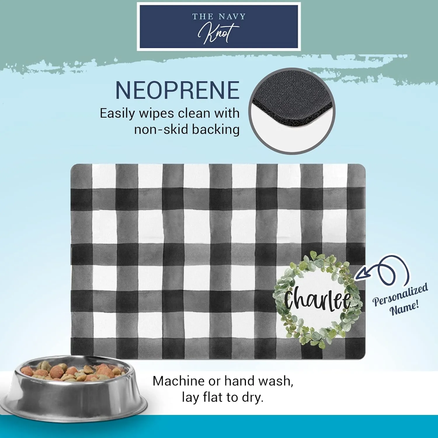 Personalized Pet Mat - Waterproof & Non-Slip Pet Food Mat with Edges - Cats & Dogs Feeding Mats - Petfood, Water & Dish Bowls Pad - Gifts for Dog & Cat Owner (10x16, Grey Polka Dot)