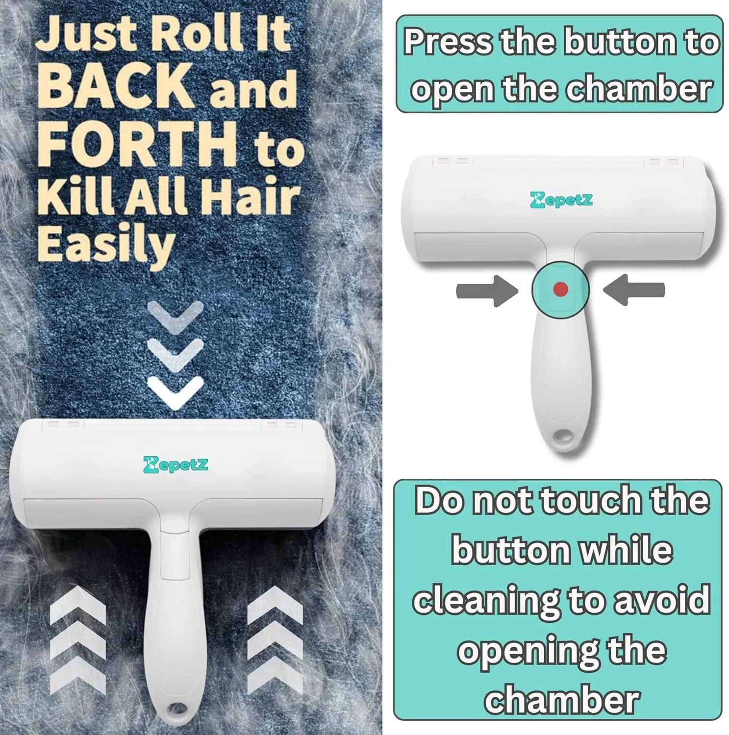 Pet Hair Removal Tool  Reusable Lint Roller for Dogs & Cats  Self-Cleaning Fur Remover Brush  Ergonomic Lint Roller for Carpet, Bedding, Couch, Car Seat & More (White)