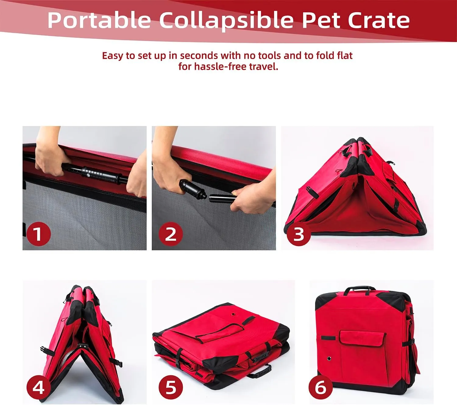 Pettycare 26 Inch Collapsible Dog Crate with Curtains Travel Dog Crate for Airflow and Calm Soft Pet Kennel with Portable Bag and More Chew Proof Mesh Indoor & Outdoor Red 4 Door Curtains