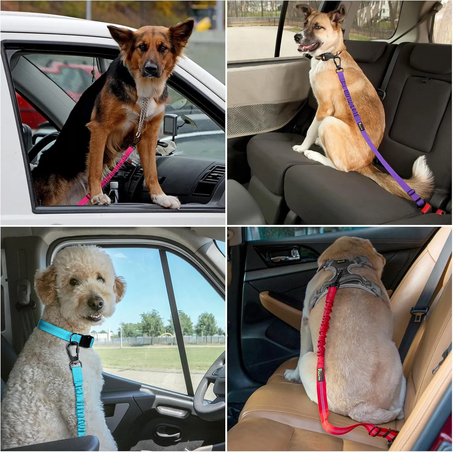 Plutus Pet Dog Seat Belt for Car, Adjustable Dog Car Harness with Carabiner Clip, Reflective Safety Dog Seatbelt Leash with Elastic Bungee, Chocolate