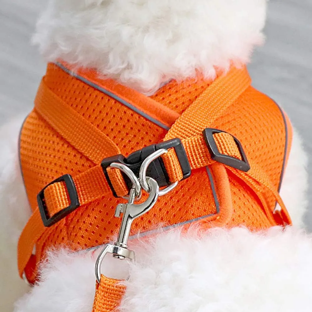 Puppy Harness and Leash Set, Escape Proof Dog Cat Vest Harness for Cats Small Medium Dogs, Adjustable Reflective Step in Harness,Soft Mesh Comfort Fit No Pull No Choke (Small(11.8"-13.3"), Orange)