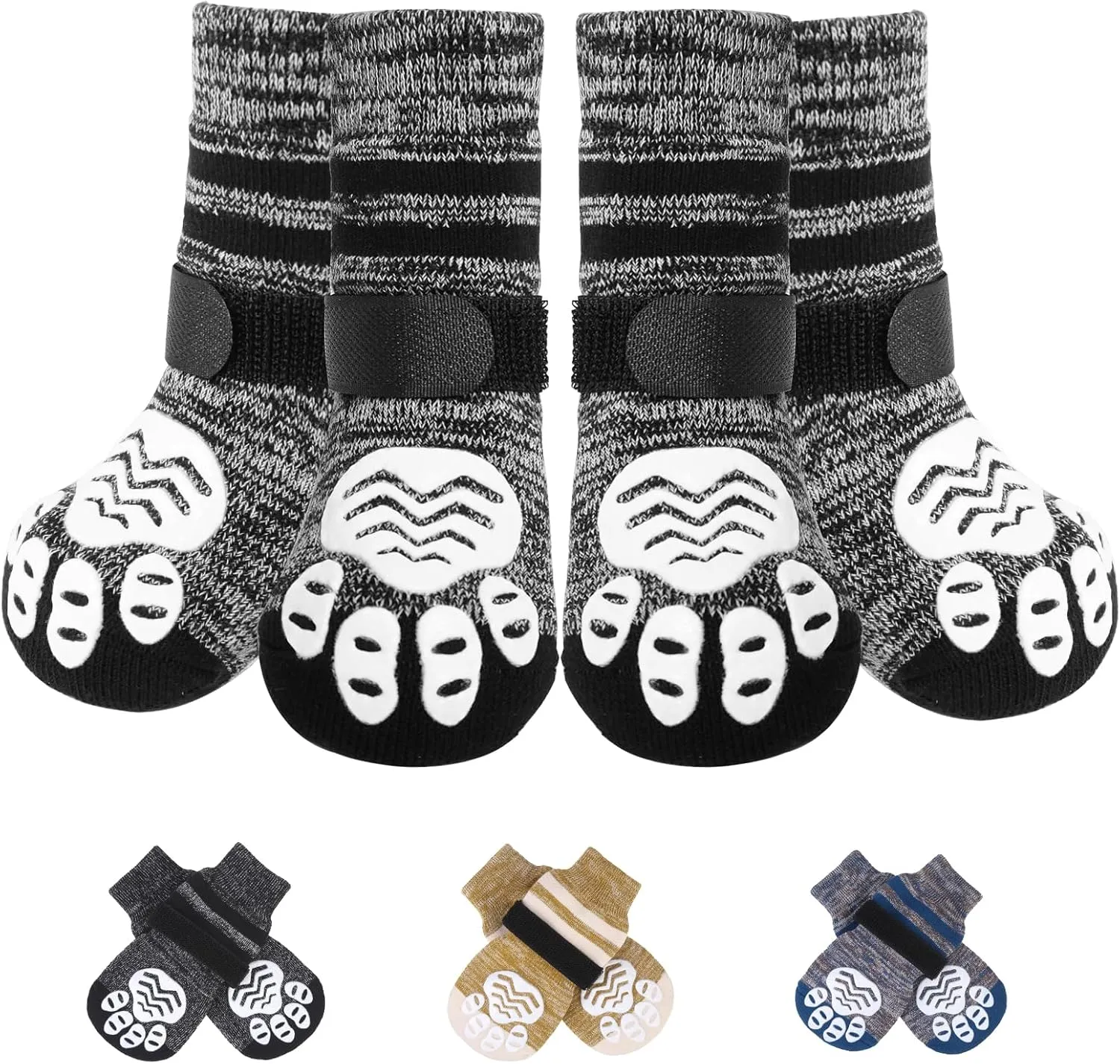 PUPTECK Anti-Slip Dog Socks with Double Sides Grips Booties for Medium Large Dogs Hardwood Floors Prevents Licking, Dog Shoes for Cold & Hot Pavement Traction Paw Protector for Senior Dogs