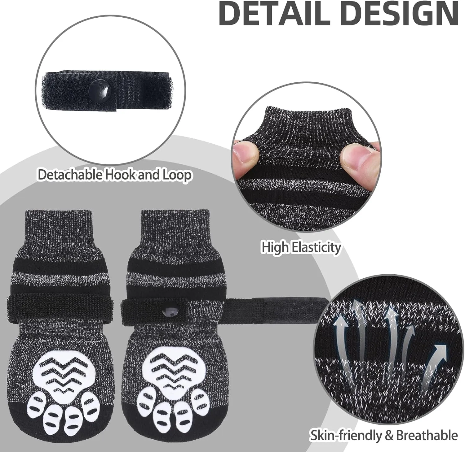 PUPTECK Anti-Slip Dog Socks with Double Sides Grips Booties for Medium Large Dogs Hardwood Floors Prevents Licking, Dog Shoes for Cold & Hot Pavement Traction Paw Protector for Senior Dogs