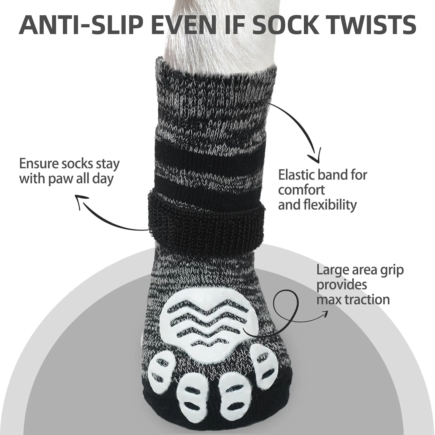 PUPTECK Anti-Slip Dog Socks with Double Sides Grips Booties for Medium Large Dogs Hardwood Floors Prevents Licking, Dog Shoes for Cold & Hot Pavement Traction Paw Protector for Senior Dogs