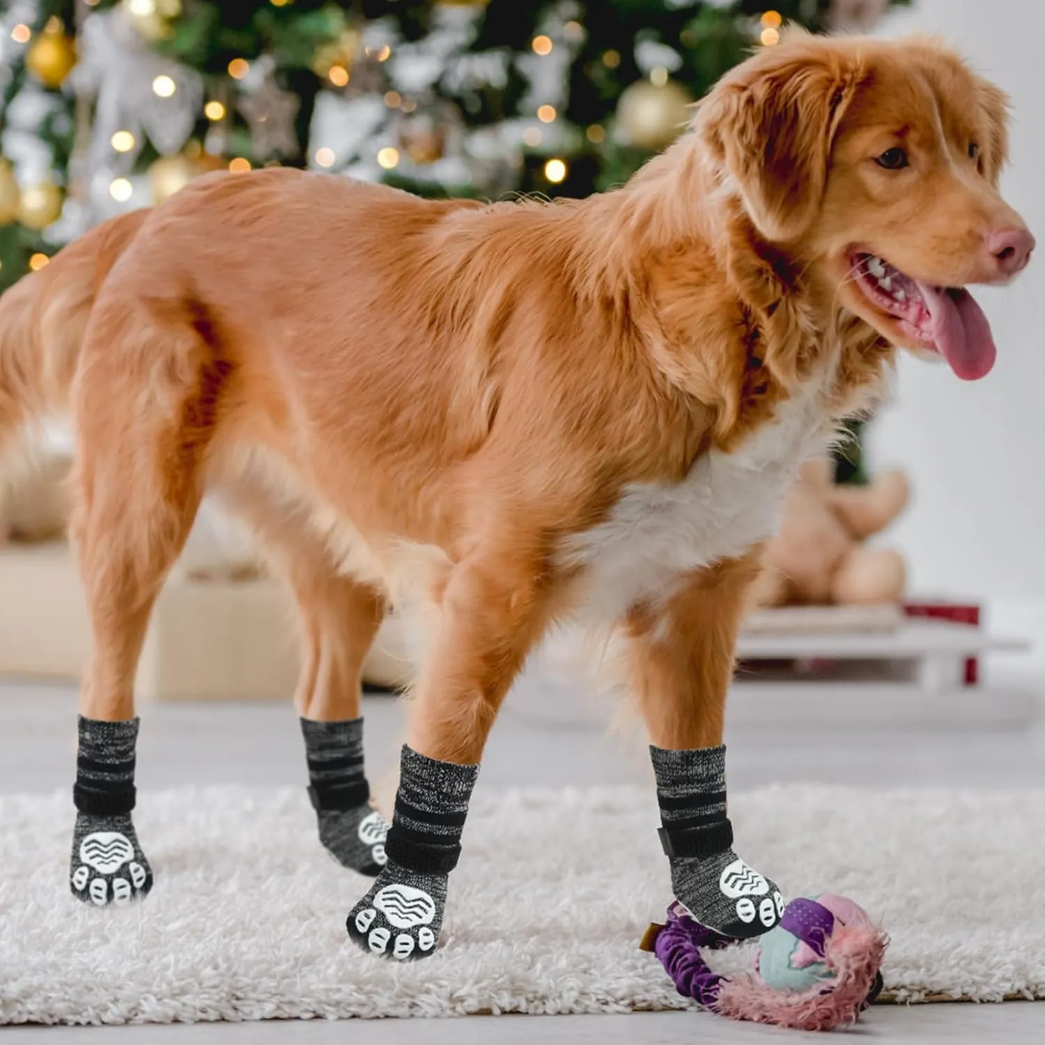 PUPTECK Anti-Slip Dog Socks with Double Sides Grips Booties for Medium Large Dogs Hardwood Floors Prevents Licking, Dog Shoes for Cold & Hot Pavement Traction Paw Protector for Senior Dogs