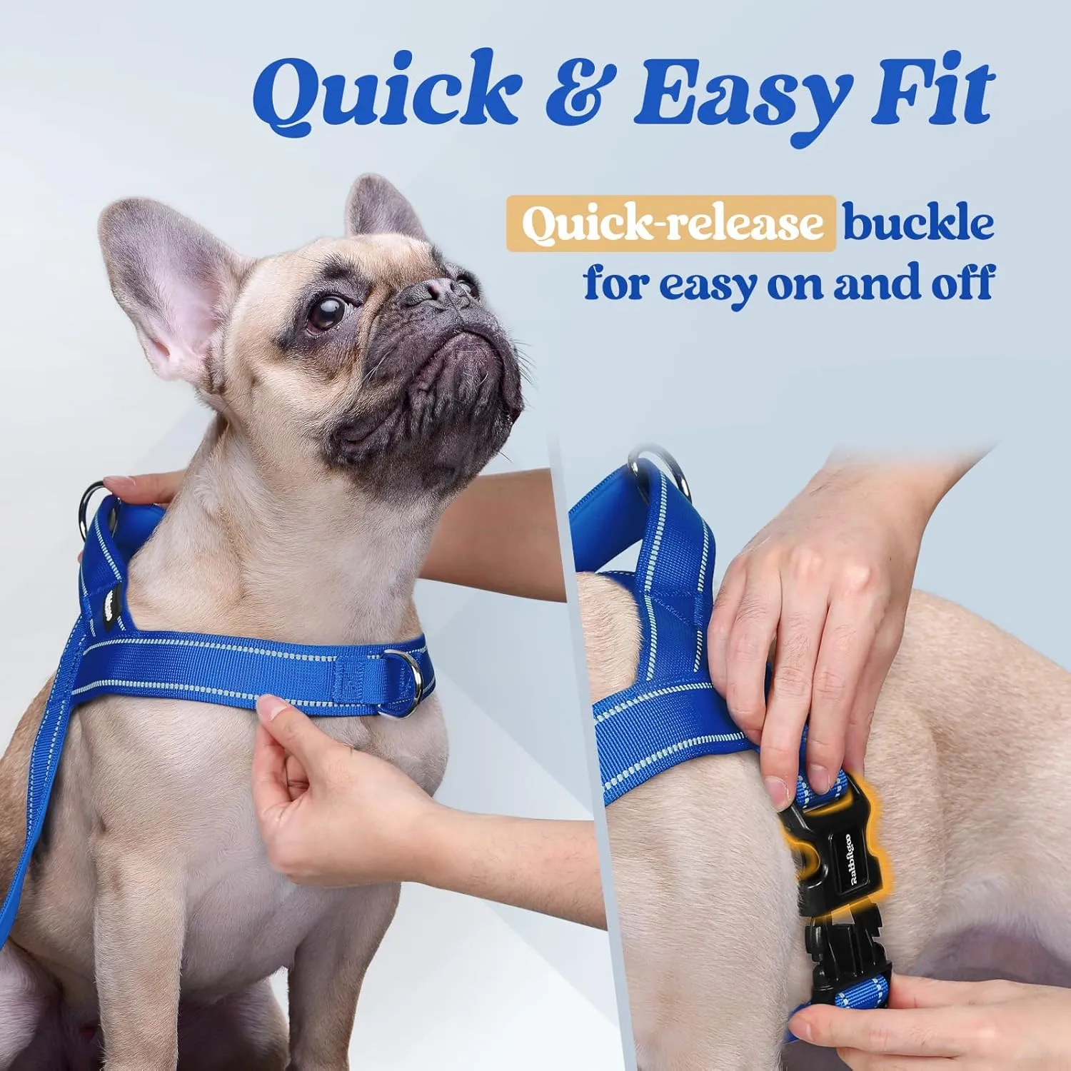 rabbitgoo Dog Harness No Pull, Quick Fit for Large Dogs with Soft Padded Handle, Chest Adjustable Reflective Pet Vest, No Choke Escape Proof for Walking Training, Blue XL