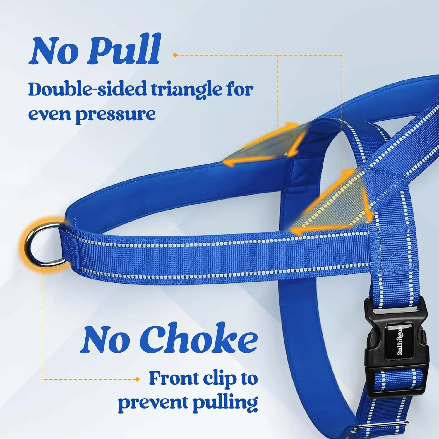 rabbitgoo Dog Harness No Pull, Quick Fit for Large Dogs with Soft Padded Handle, Chest Adjustable Reflective Pet Vest, No Choke Escape Proof for Walking Training, Blue XL