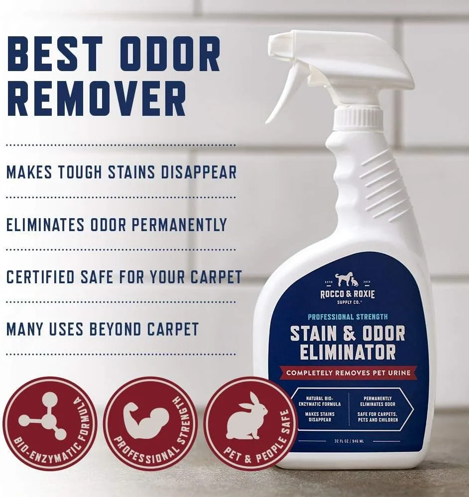 Rocco & Roxie Supply Co. Enzymatic Stain & Odor Eliminator: The Ultimate Pet-friendly Solution for Stubborn Odors and Effective Carpet Cleaning Against Pet Accidents