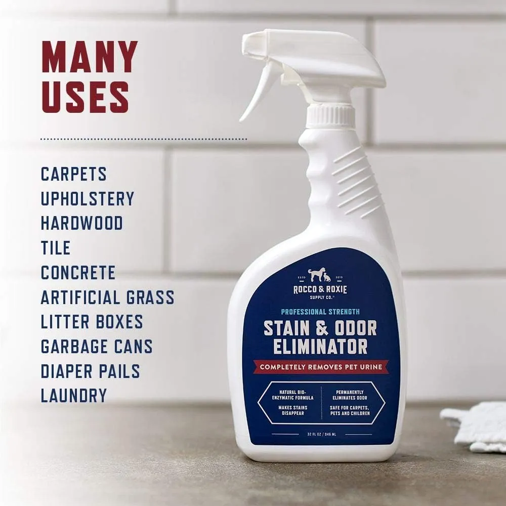 Rocco & Roxie Supply Co. Enzymatic Stain & Odor Eliminator: The Ultimate Pet-friendly Solution for Stubborn Odors and Effective Carpet Cleaning Against Pet Accidents